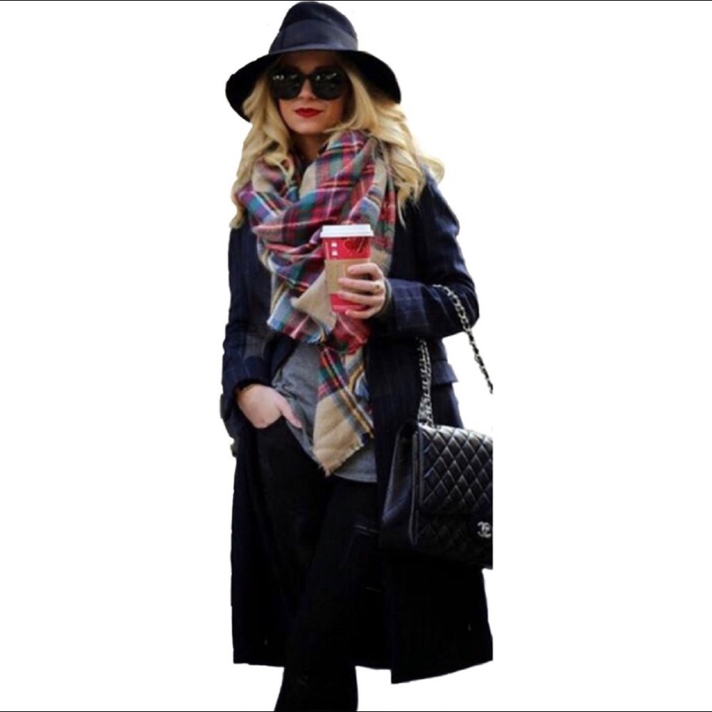 "Sophie" Cashmere Plaid Triangle Blanket Scarf - Picture 2 of 7